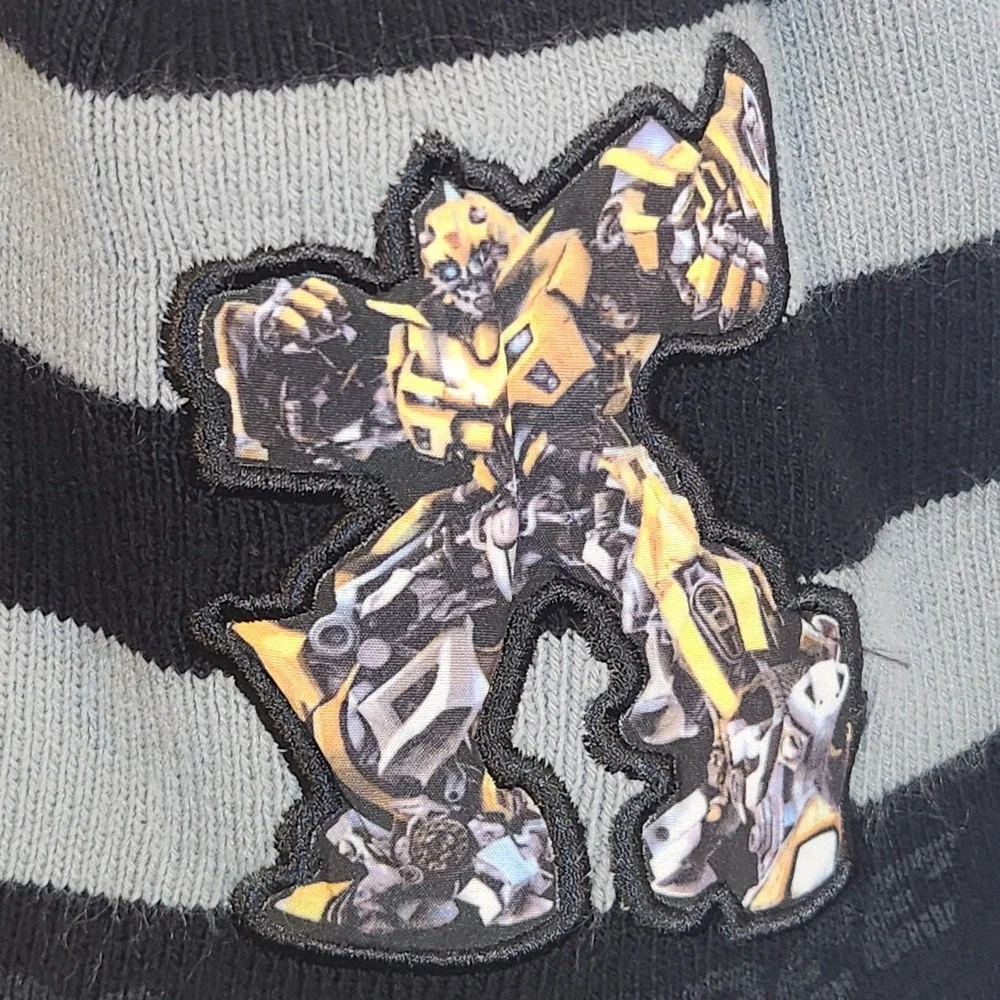Transformers Bumblebee‎ Beanie Hat Youth Skull Cap Black Gray Stripes Logo 2009